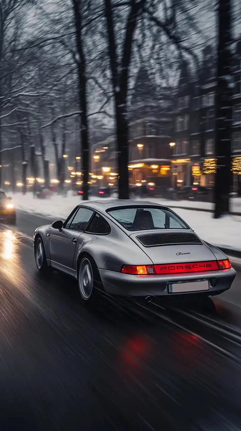 Silver Porsche 993 in Amsterdam Midjourney提示词