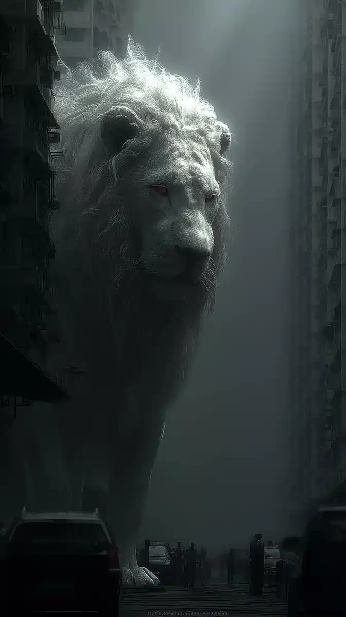 Hyper-Realistic Lion Cityscape Midjourney提示词