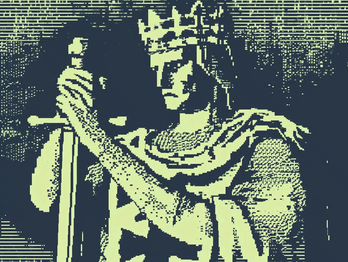 Pixelated King with Sword Midjourney提示词
