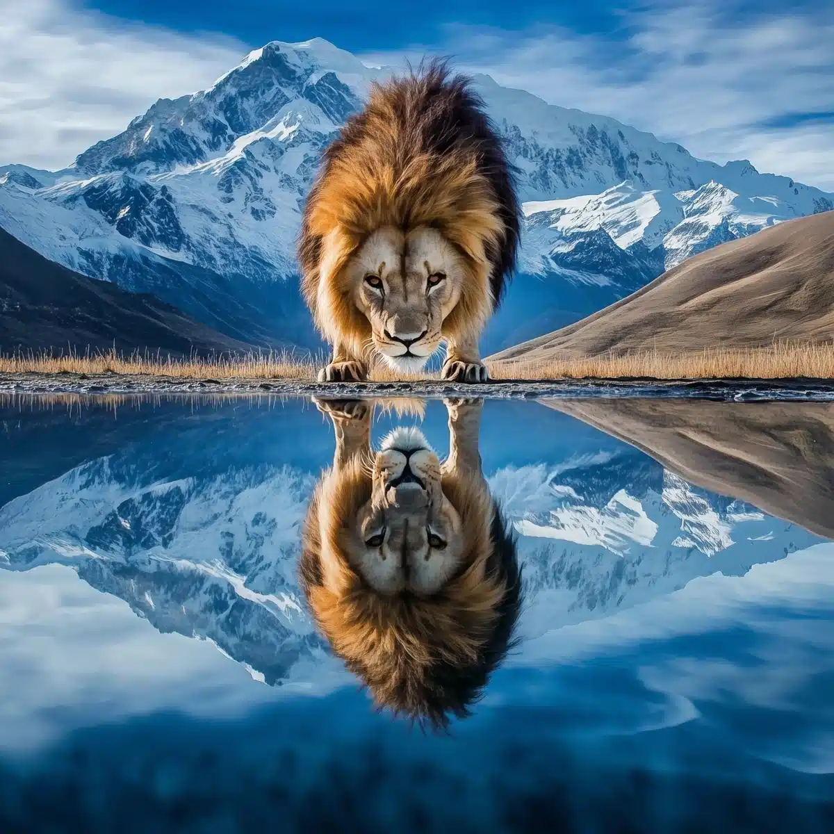 Lion Reflection in Lake Midjourney提示词