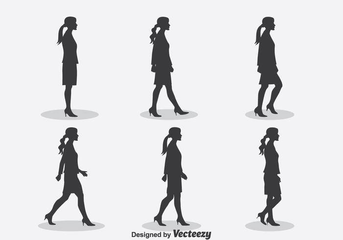 女子剪影步行周期向量