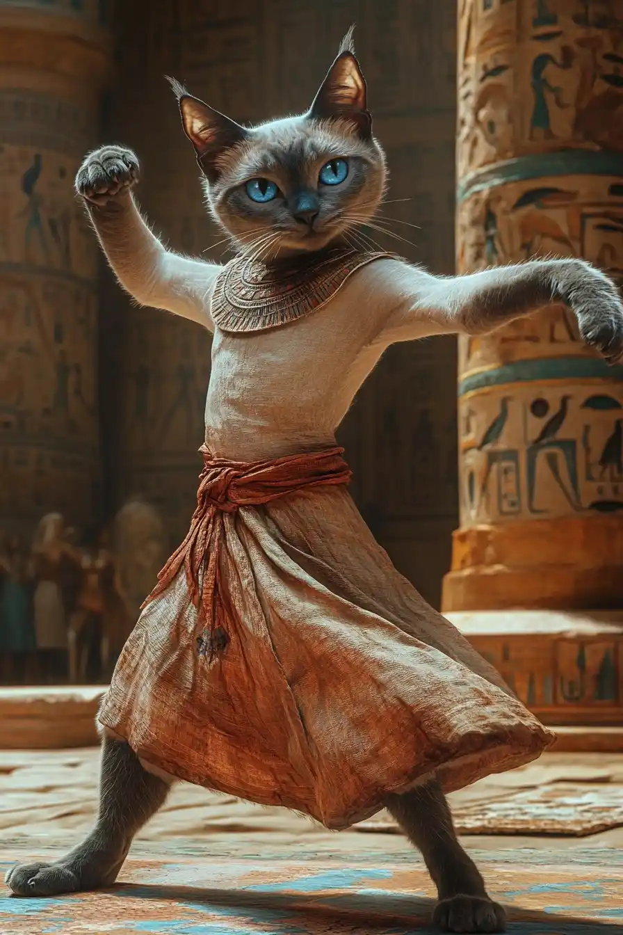Ultra-Realistic Egyptian Cat Dance Midjourney提示词
