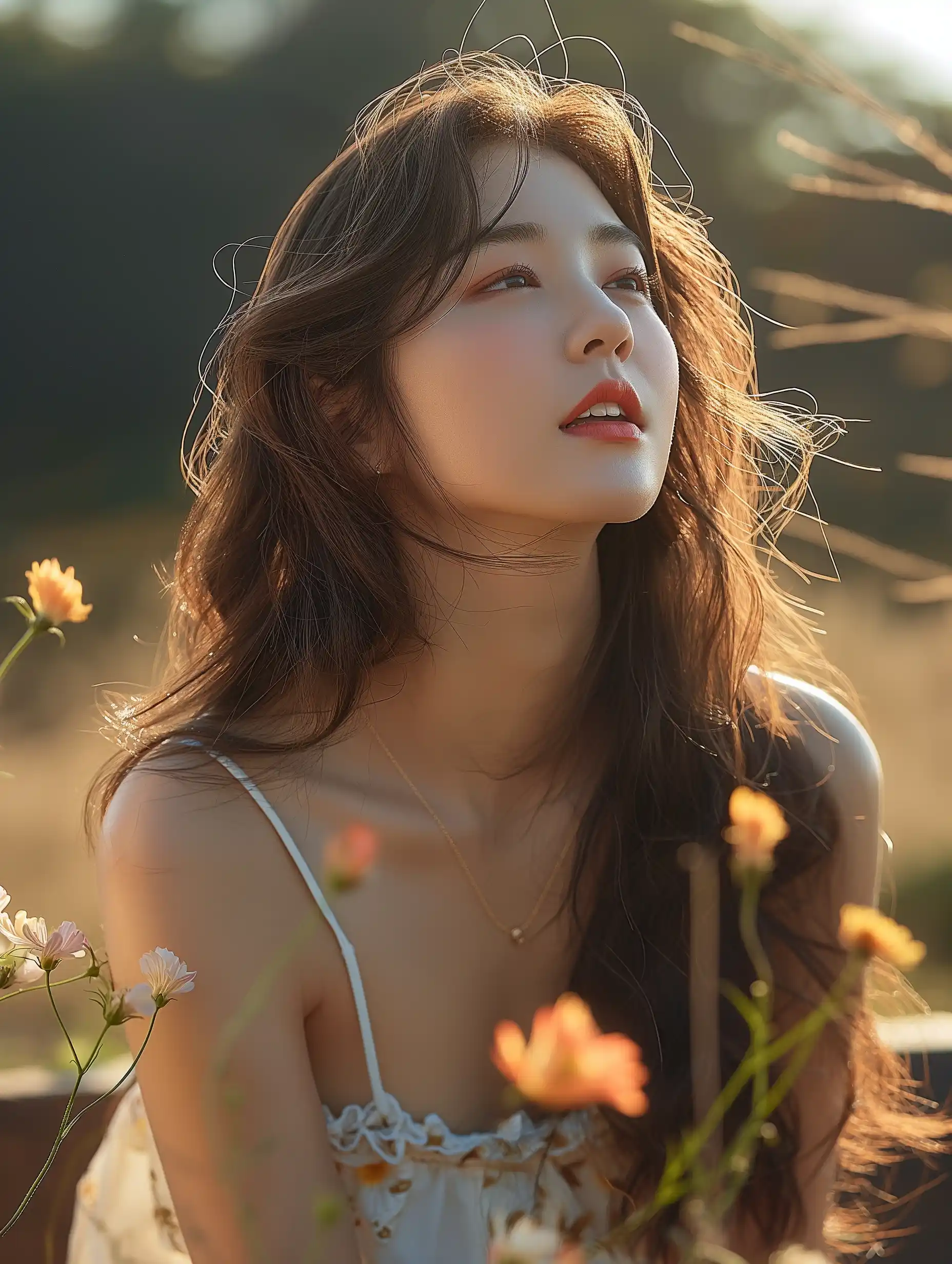 Chinese Girl with Flowers Midjourney提示词