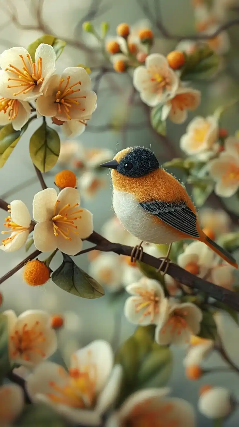 Felt Oriole Blossoms Midjourney提示词