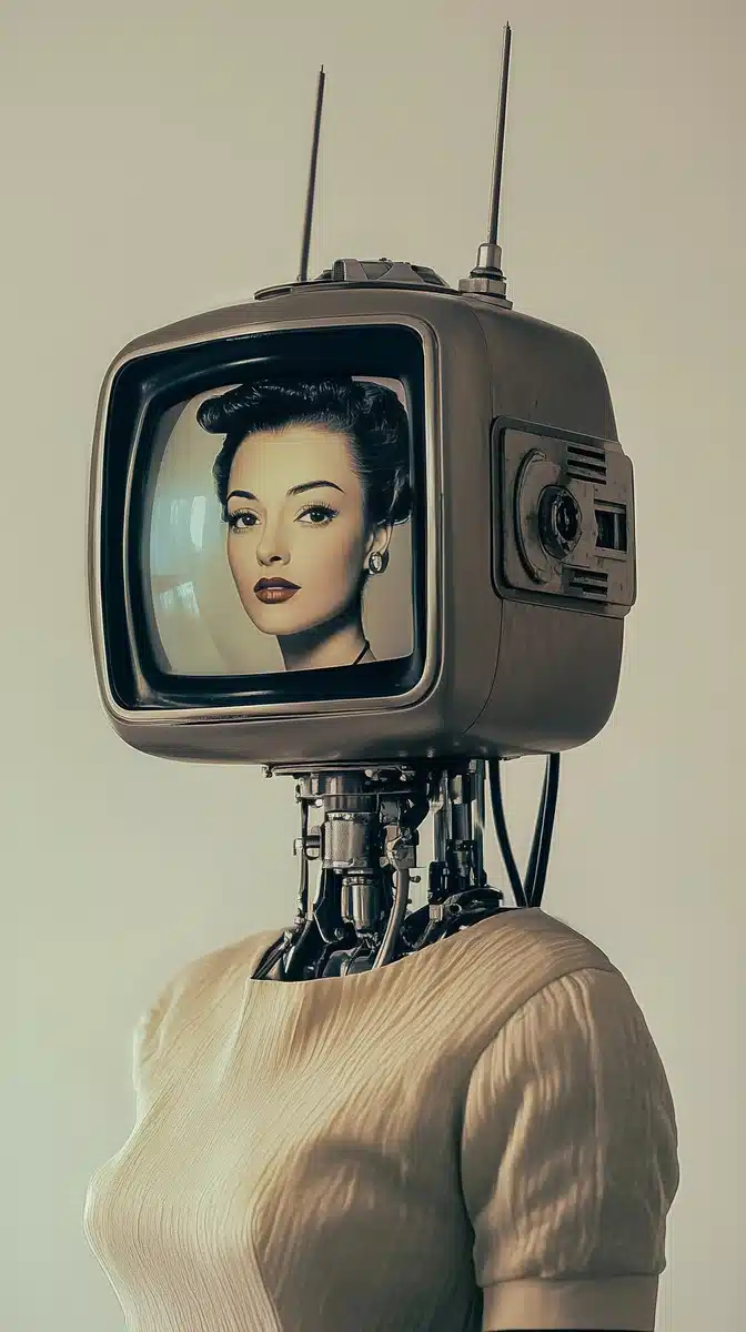 1950s Robot with TV Head Midjourney提示词
