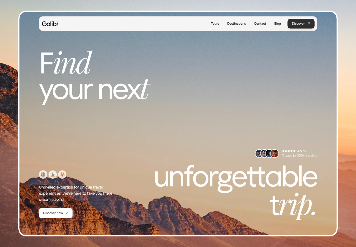 旅游与行程预订Framer模板（Golibi），Golibi — Tour & Travel Booking Framer Template