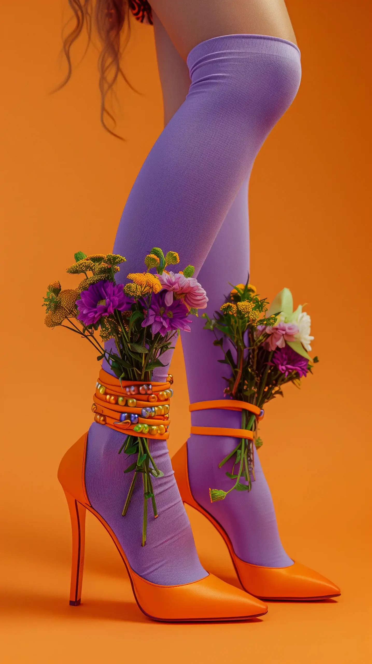 Colorful Leg with Flowers Midjourney提示词