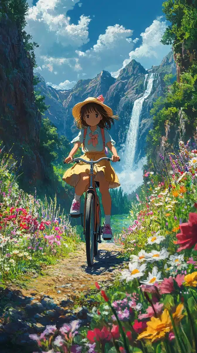 Whimsical Bicycle Ride Valley Midjourney提示词