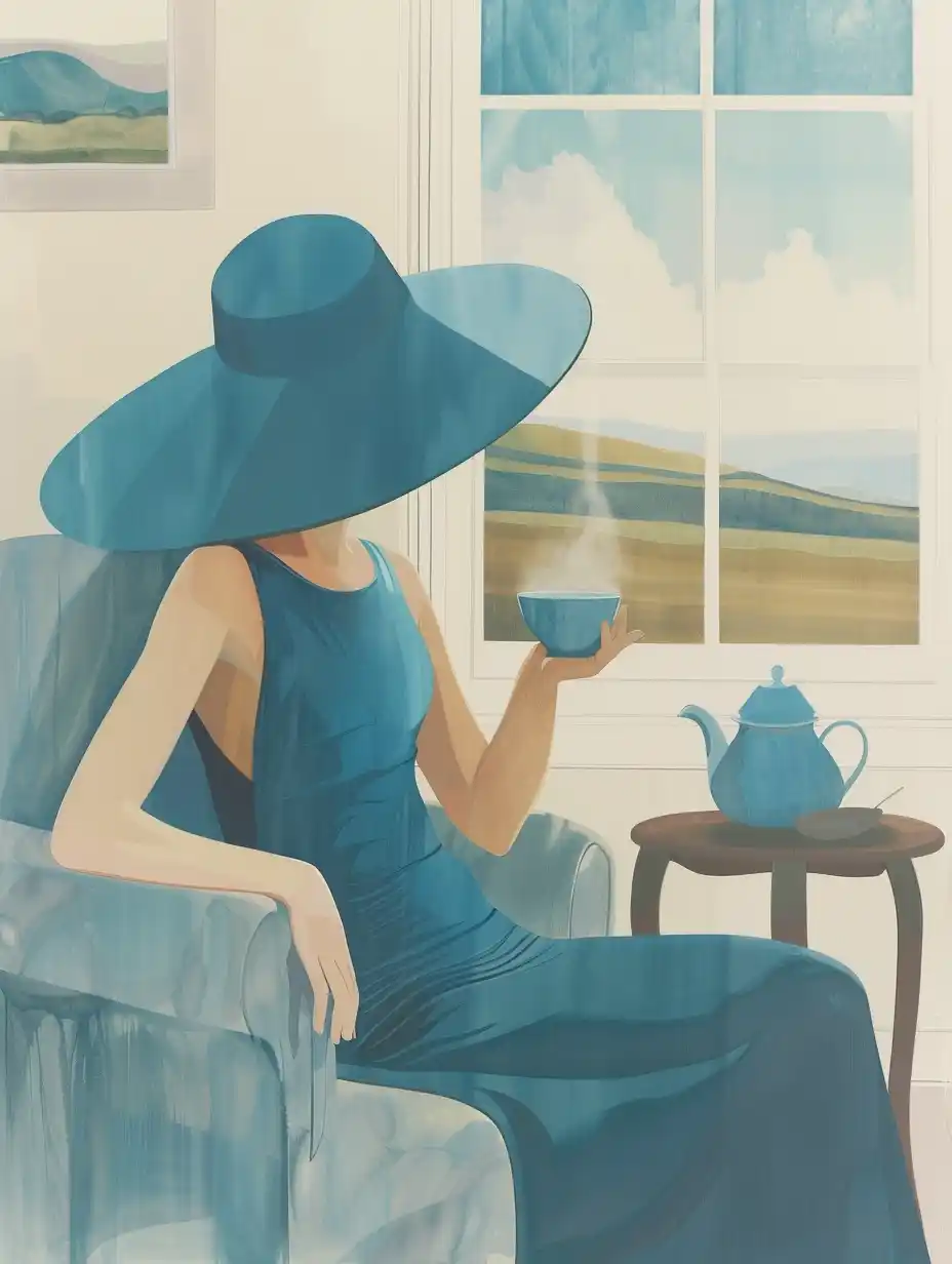 Blue Hat Tea Scene Midjourney提示词