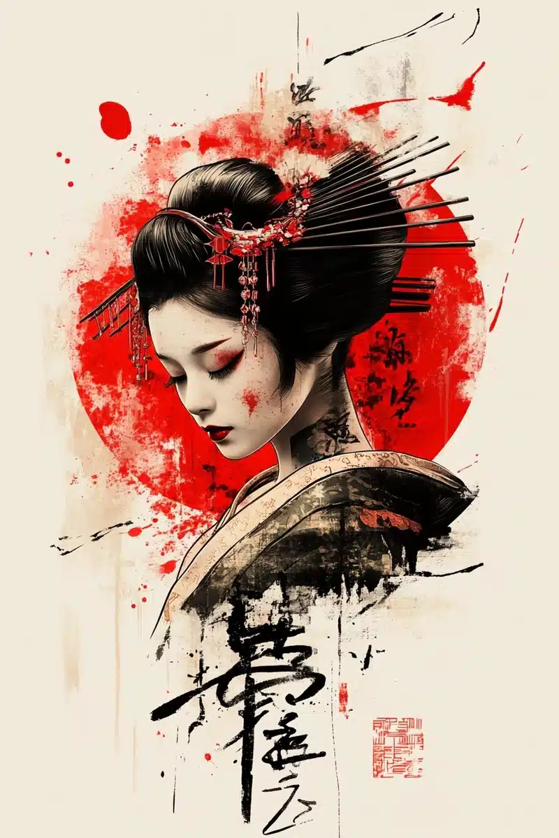 Cyberpunk Geisha Vector Art Midjourney提示词