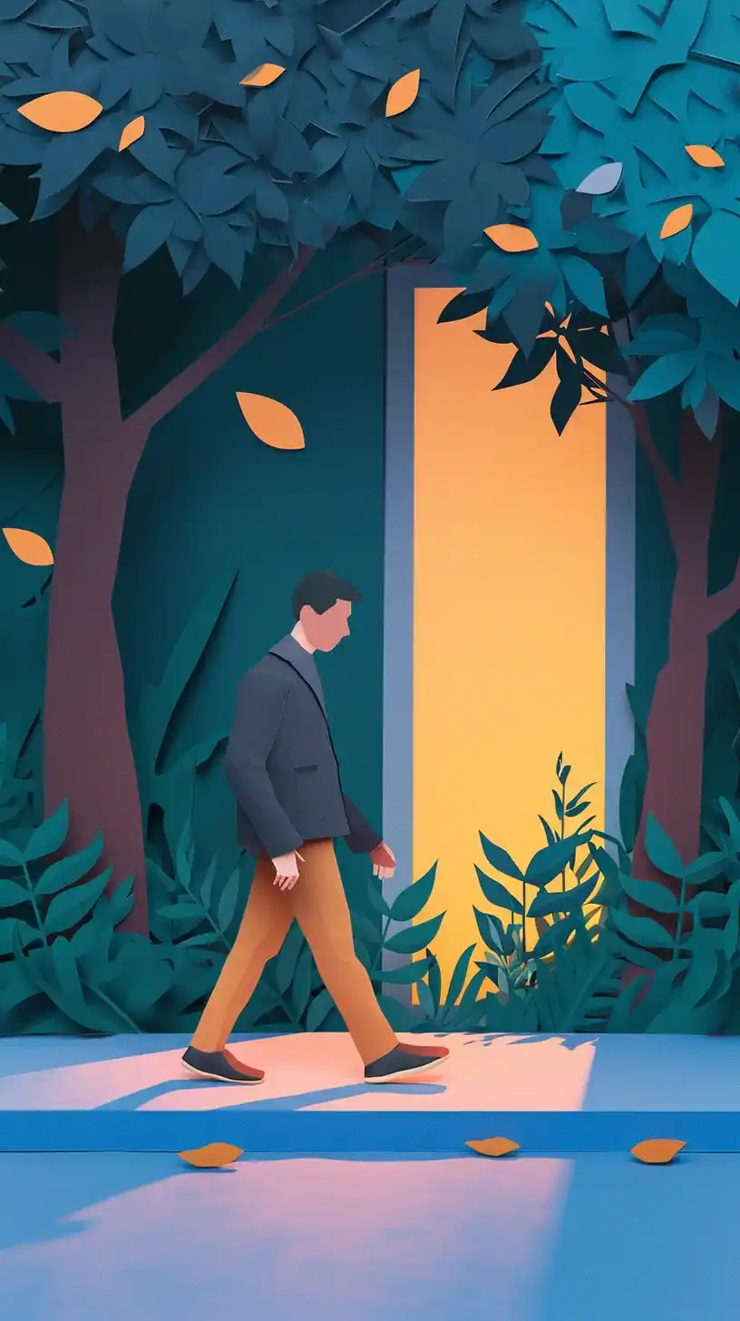 Paper Art Evening Stroll Midjourney提示词