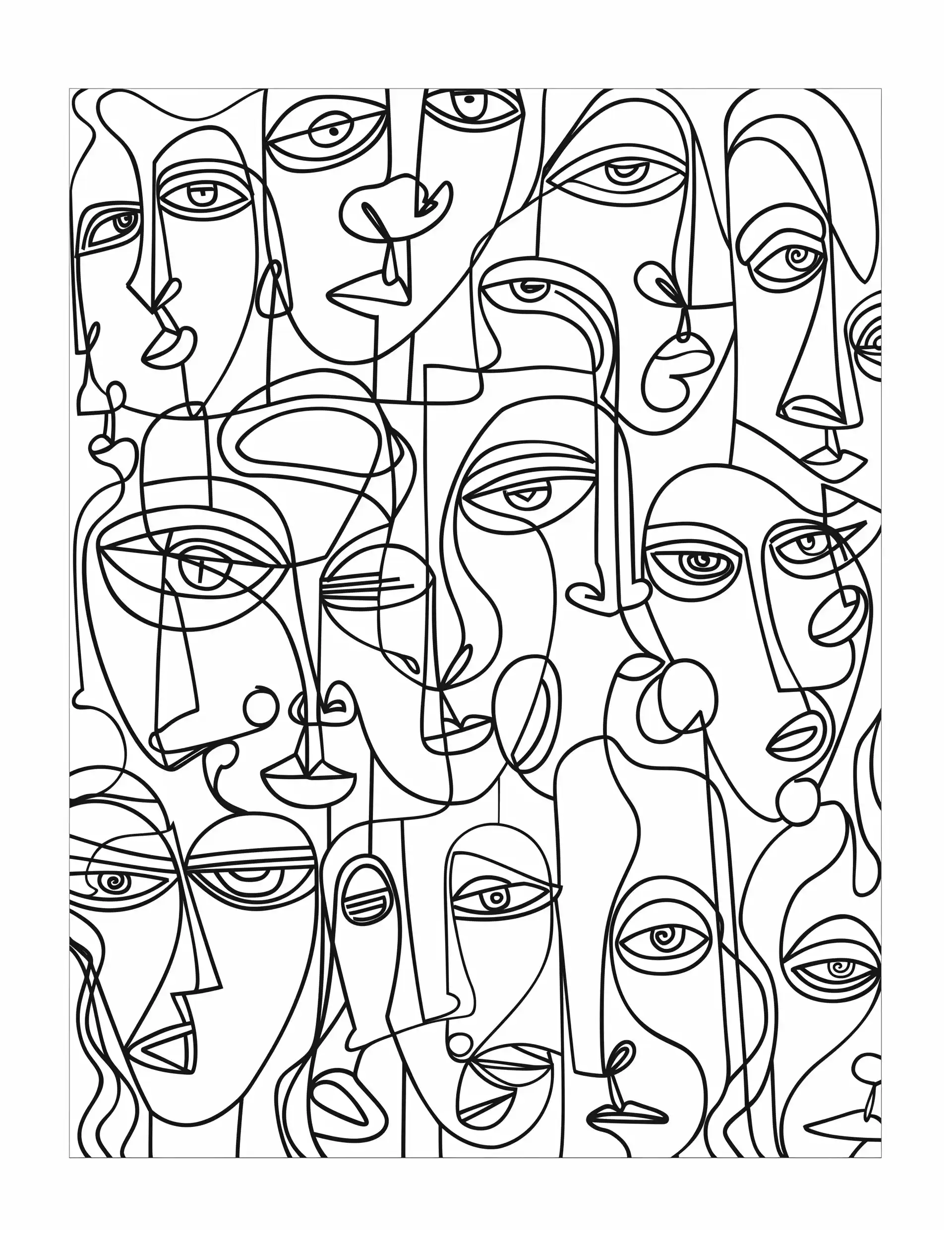 Line Drawing Picasso Faces Midjourney提示词