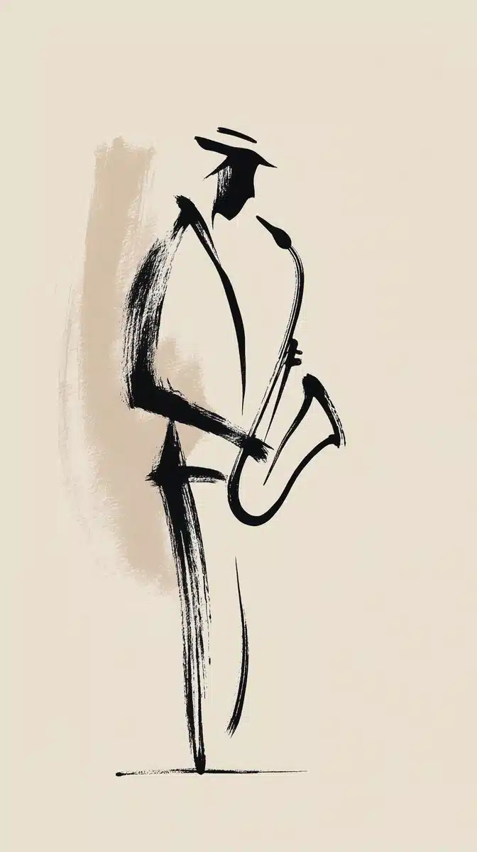 Saxophonist Silhouette in Coffee Tones Midjourney提示词