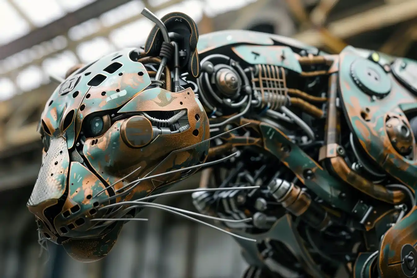 Mechanical Panther in Natural Light Midjourney提示词