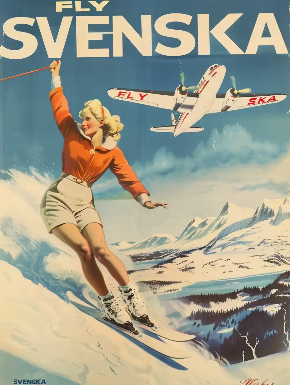 Vintage Swedish Ski Poster Midjourney提示词