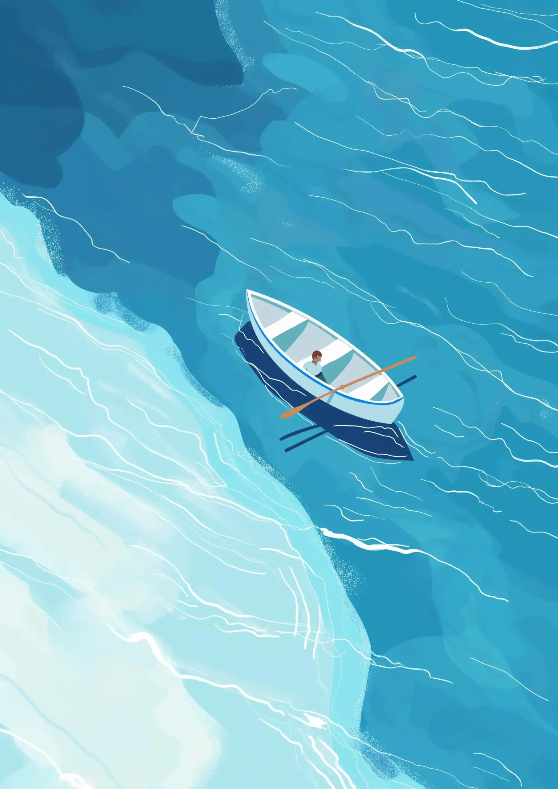 Flat Boat Paddler Sea Midjourney提示词