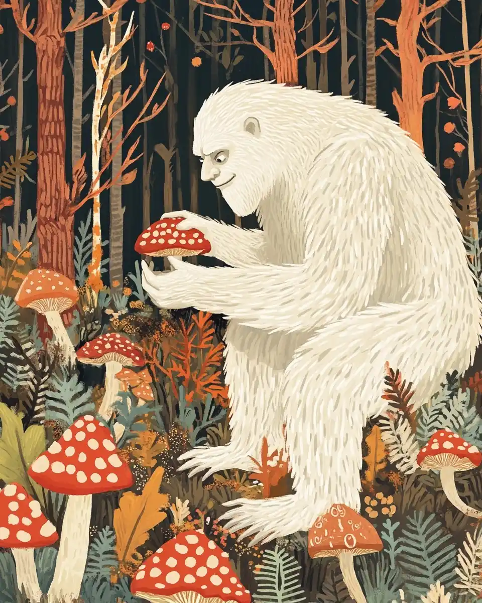 Bigfoot foraging in Folk Art Midjourney提示词