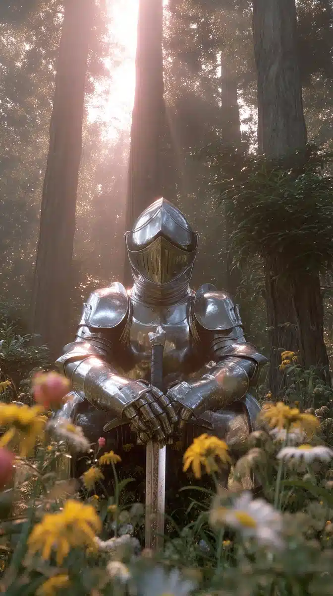 Cinematic Knight in Meadow Midjourney提示词