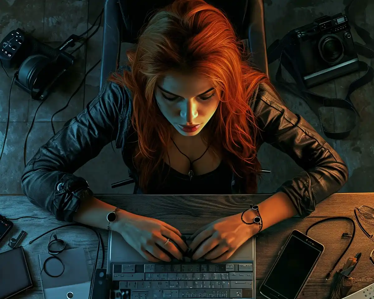 Realistic Woman with Gadgets Midjourney提示词