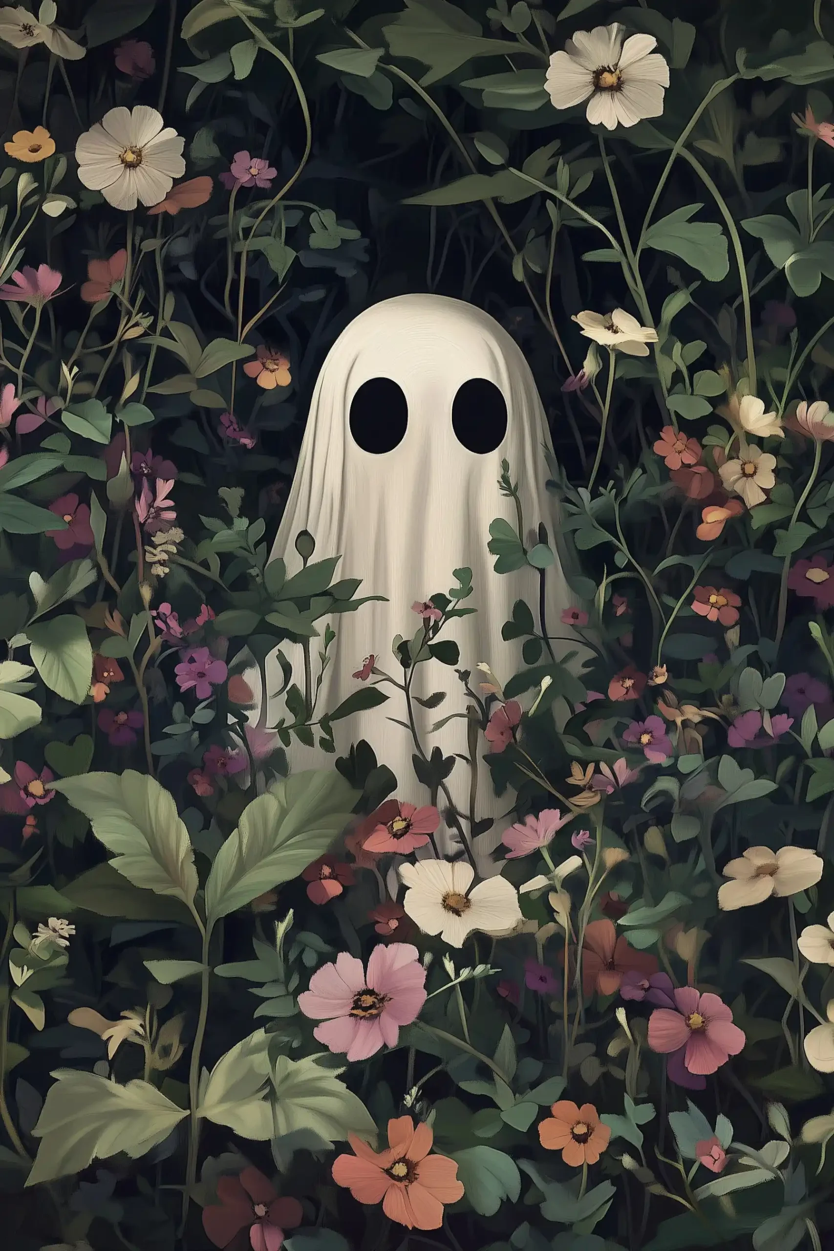 Cute Ghost Among Flowers Midjourney提示词