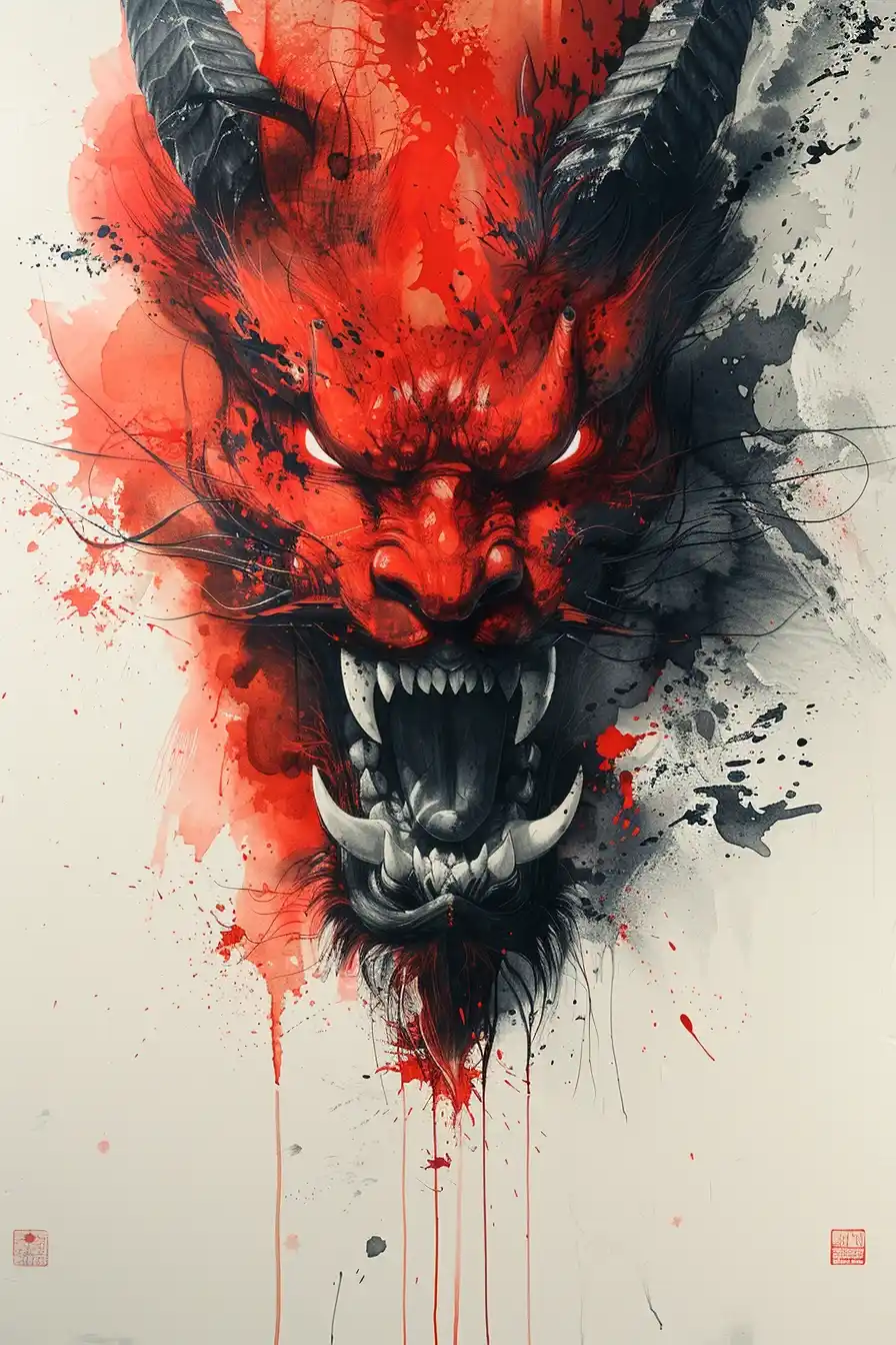 Realistic Oni Graffiti Portrait Midjourney提示词