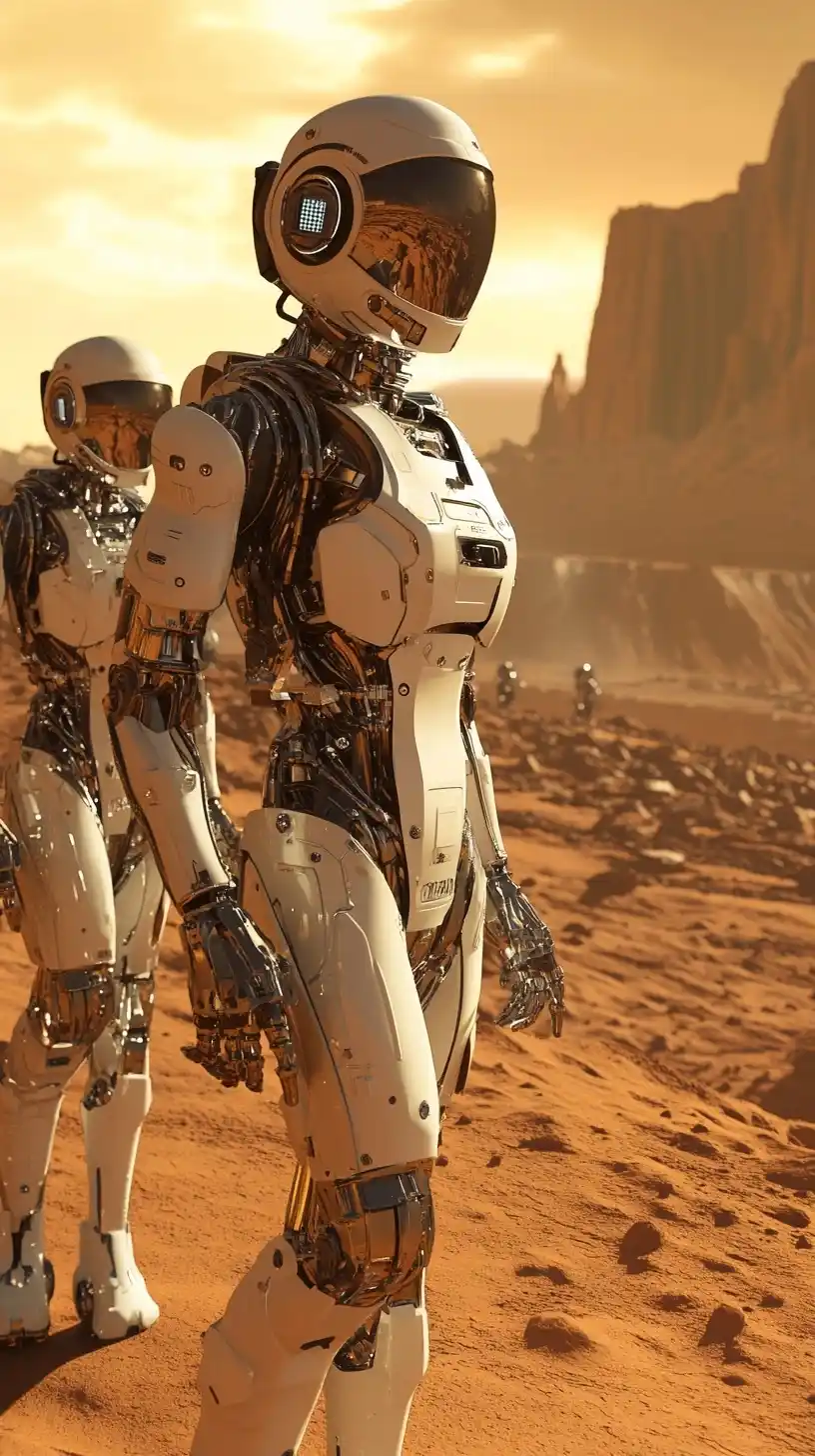 Futuristic Robots on Mars Midjourney提示词