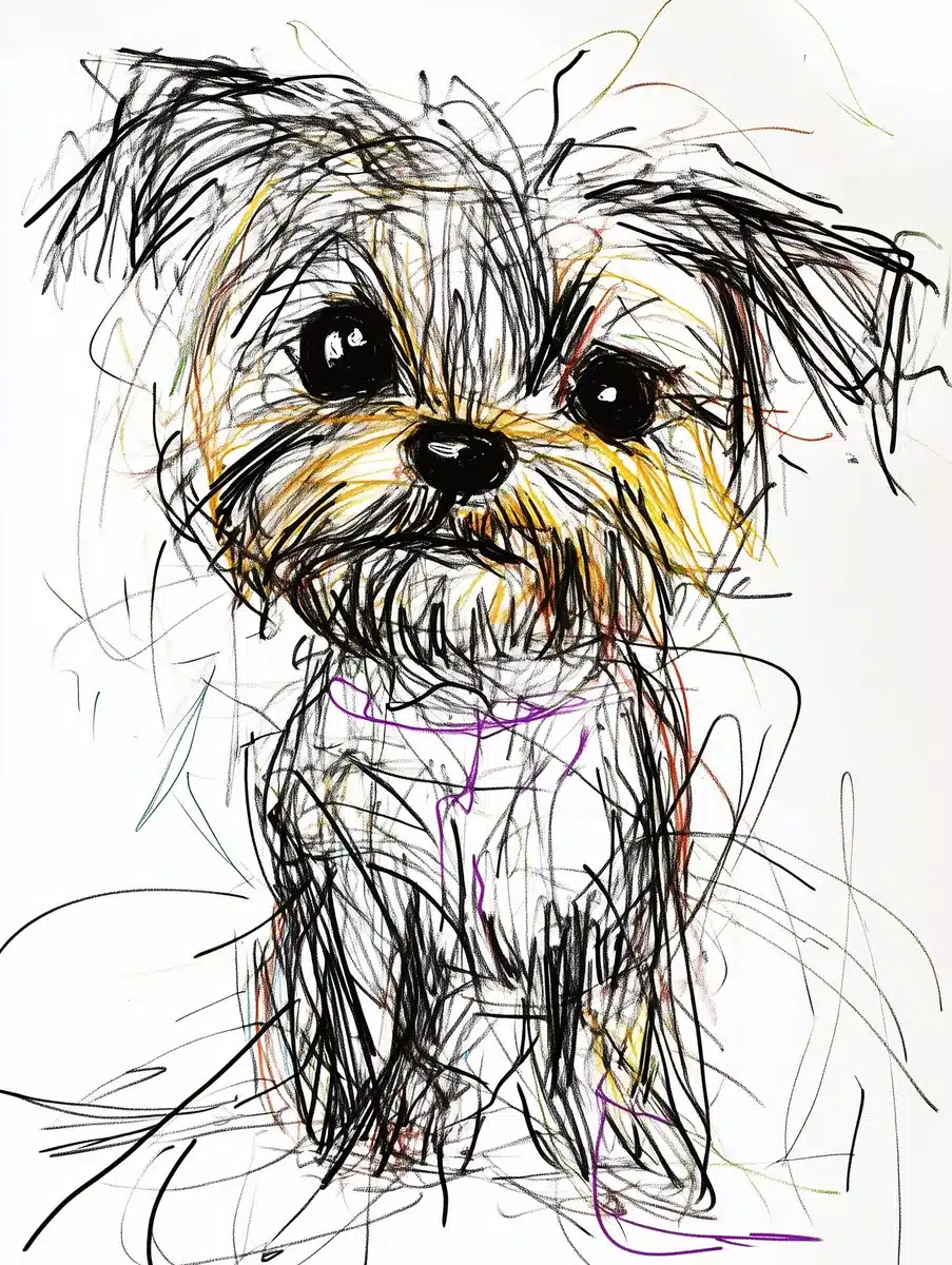 Scribbled Yorkshire Terrier Draft Midjourney提示词