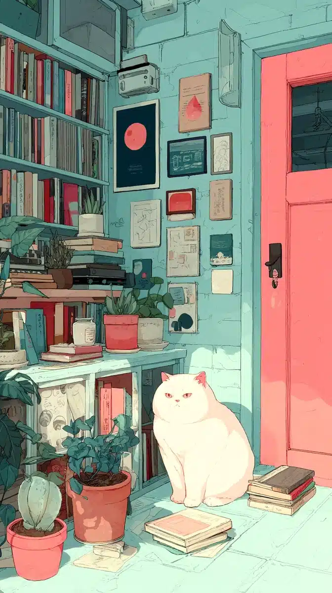 Kawaii Cat in Cozy Room Midjourney提示词