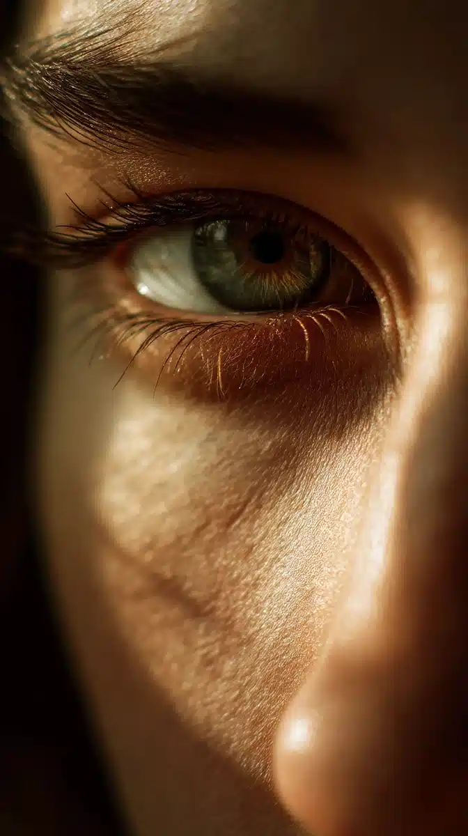 Detailed Eye in Warm Light Midjourney提示词
