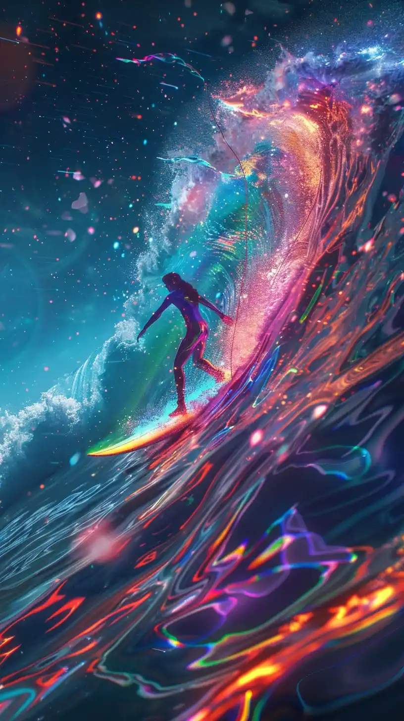 Tsunami Surfing LED 8K Midjourney提示词
