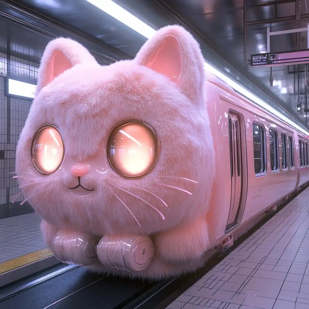 Kawaii Cat Subway Train Midjourney提示词