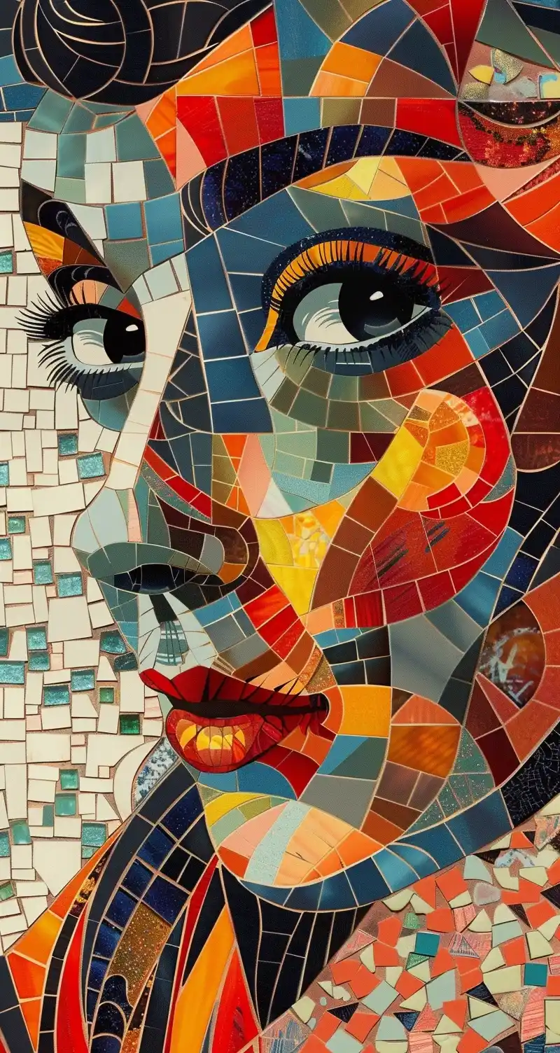 Cubist Audrey Mosaic Wall Midjourney提示词