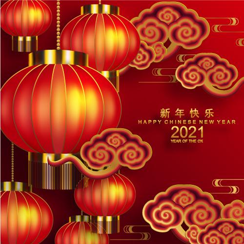6款农历新年2021牛年立体剪纸风春节喜庆矢量海报背景EPS模板素材