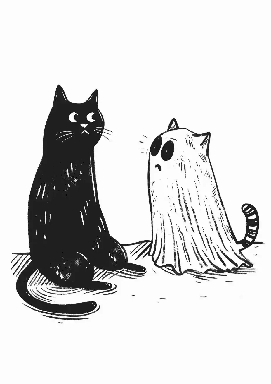 Vintage Ghostly Cat Encounter Midjourney提示词