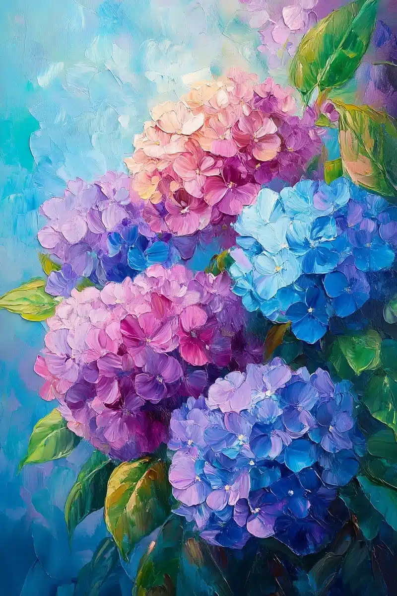 Impressionistic Hydrangeas with Gold Midjourney提示词