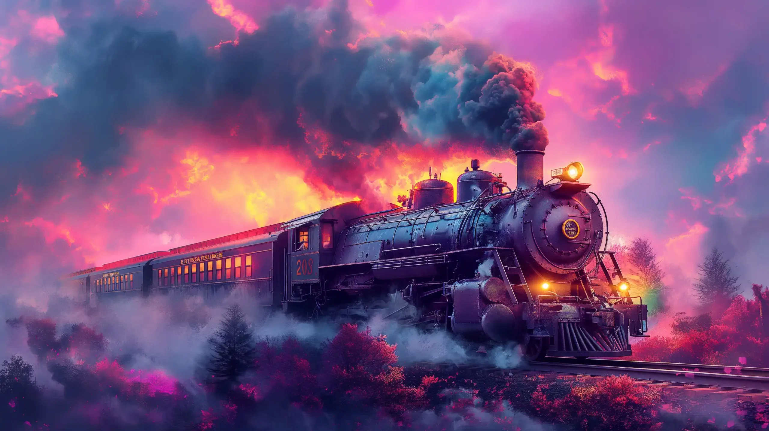 Psychedelic Steam Engine Vector Midjourney提示词
