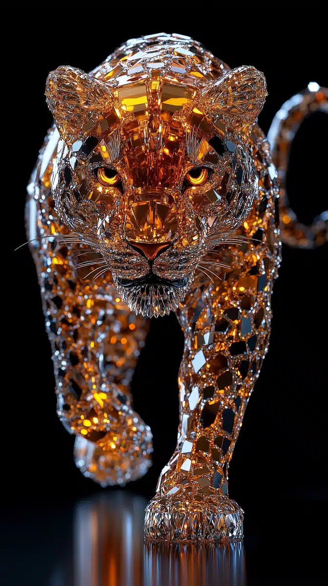 Crystal Lion in Motion Midjourney提示词