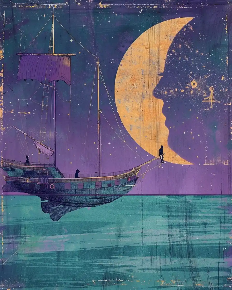 Celestial Ship Silhouettes Midjourney提示词