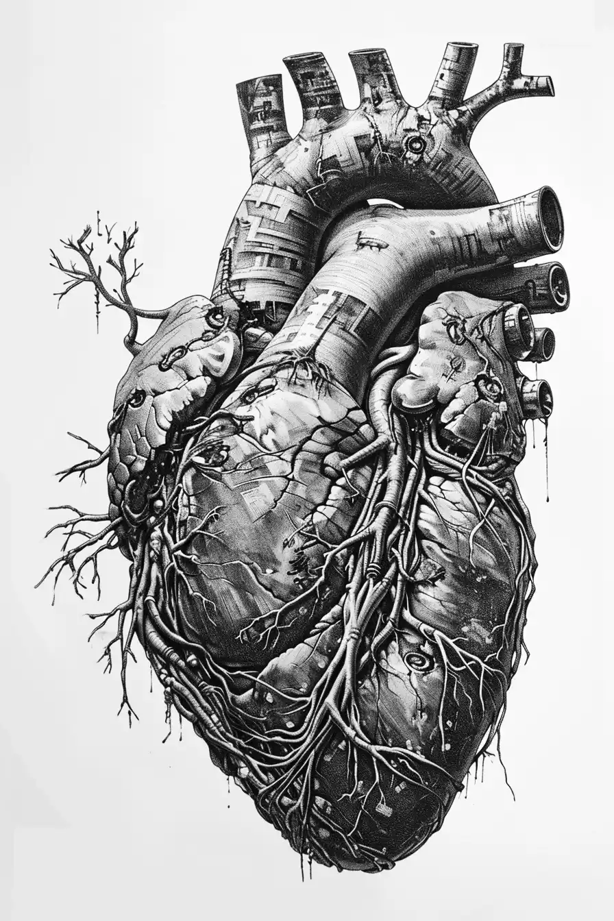 Robotic Heart Darkow Litho Midjourney提示词