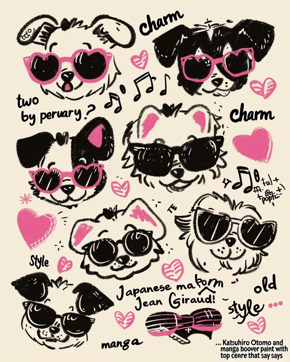 Vintage Dog Sticker Sheet Midjourney提示词