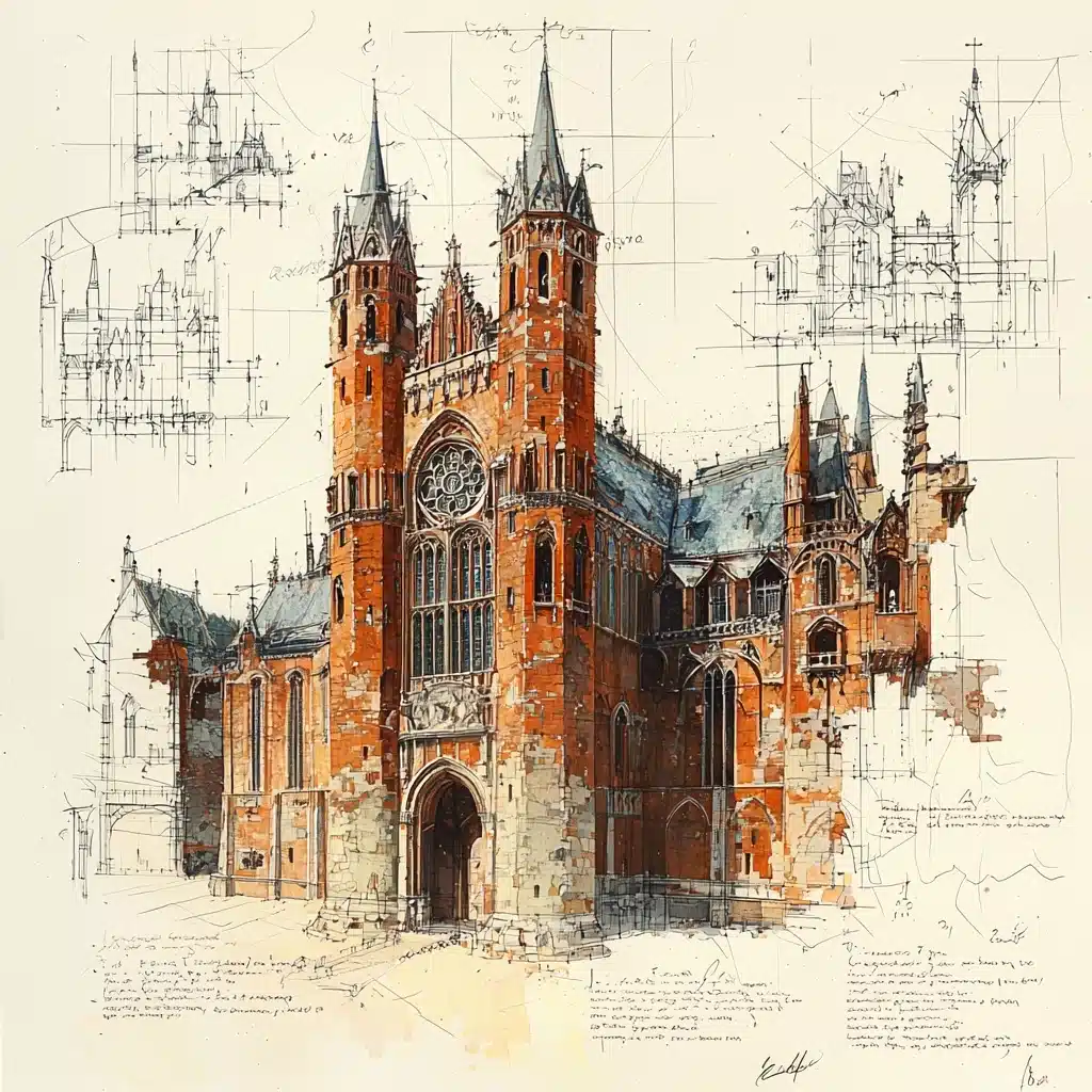 Gothic Castle Pencil Sketch Midjourney提示词