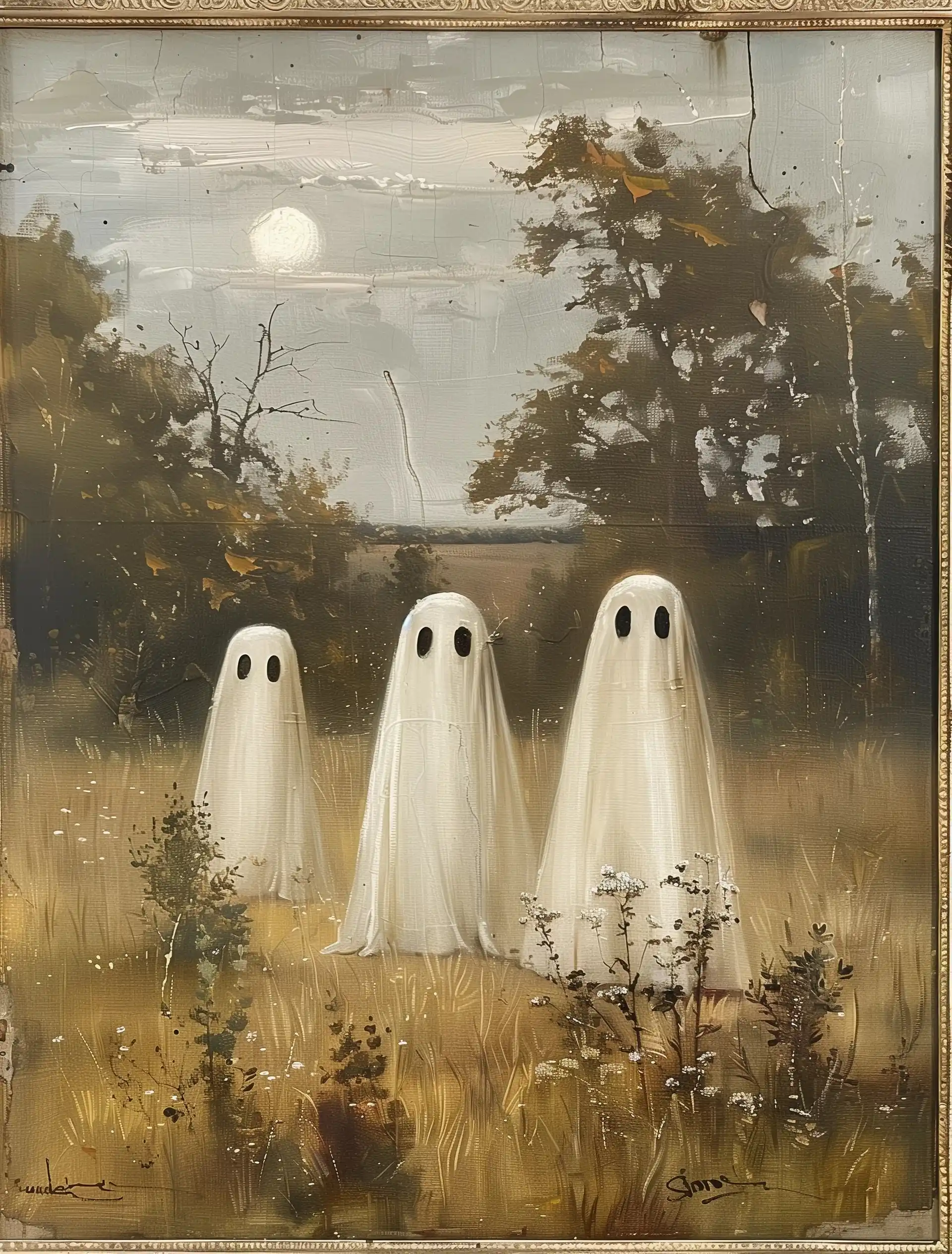 Vintage Ghost Trio in Field Midjourney提示词