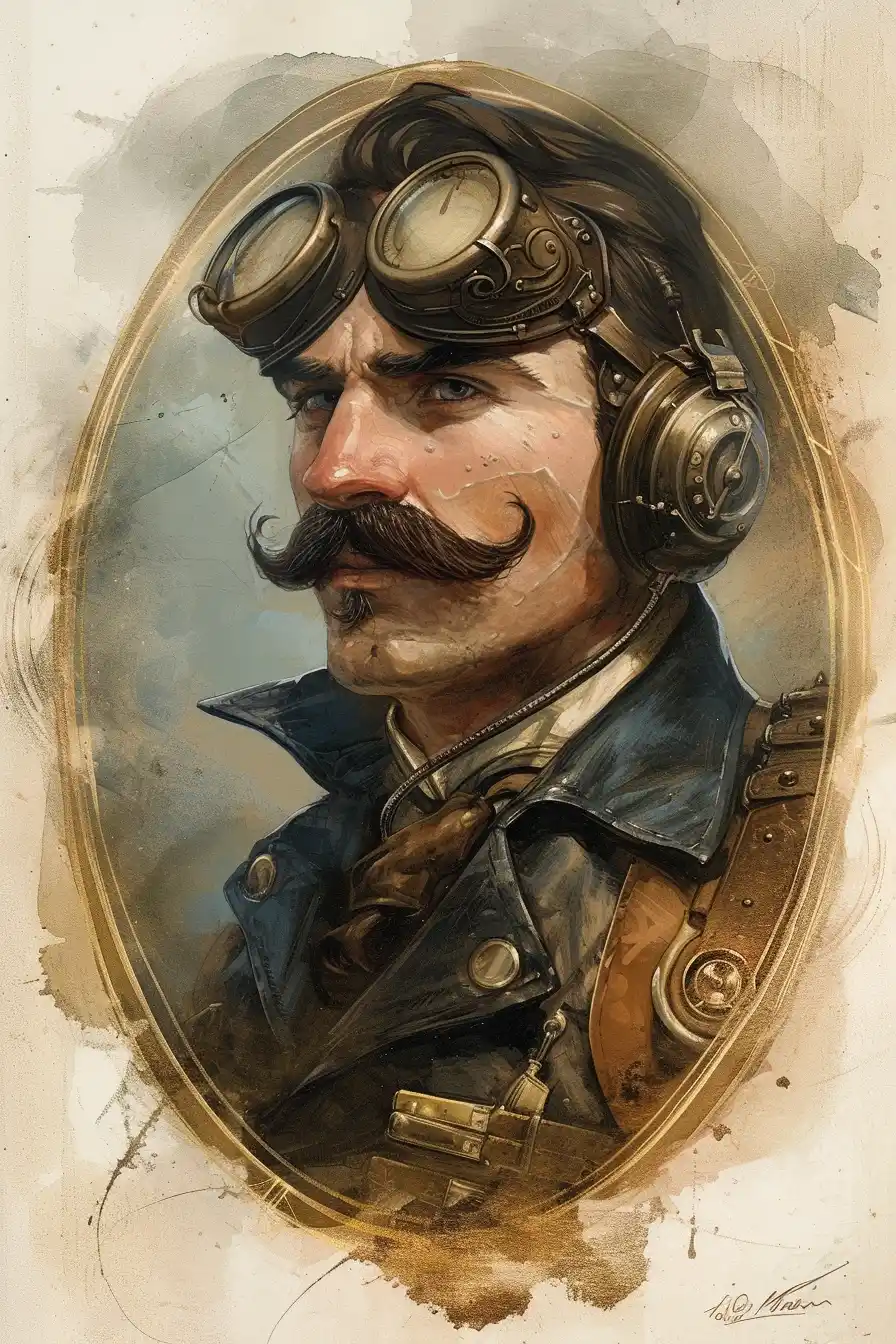 Steampunk Pilot Portrait Midjourney提示词