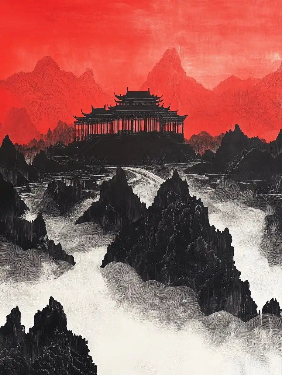 Chinese Palace Landscape Illustration Midjourney提示词