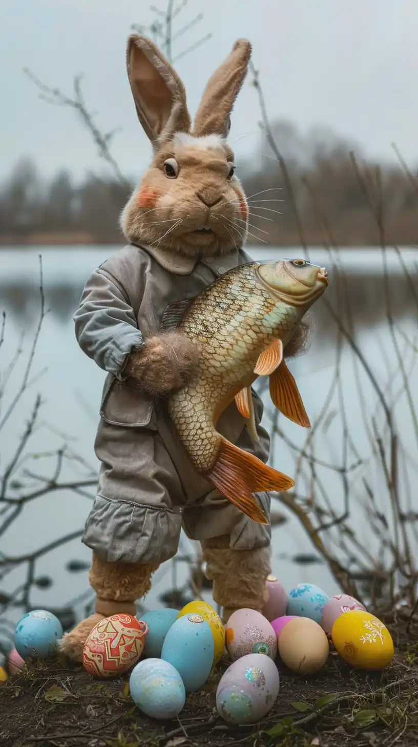 Colorful Easter Bunny Carp Midjourney提示词