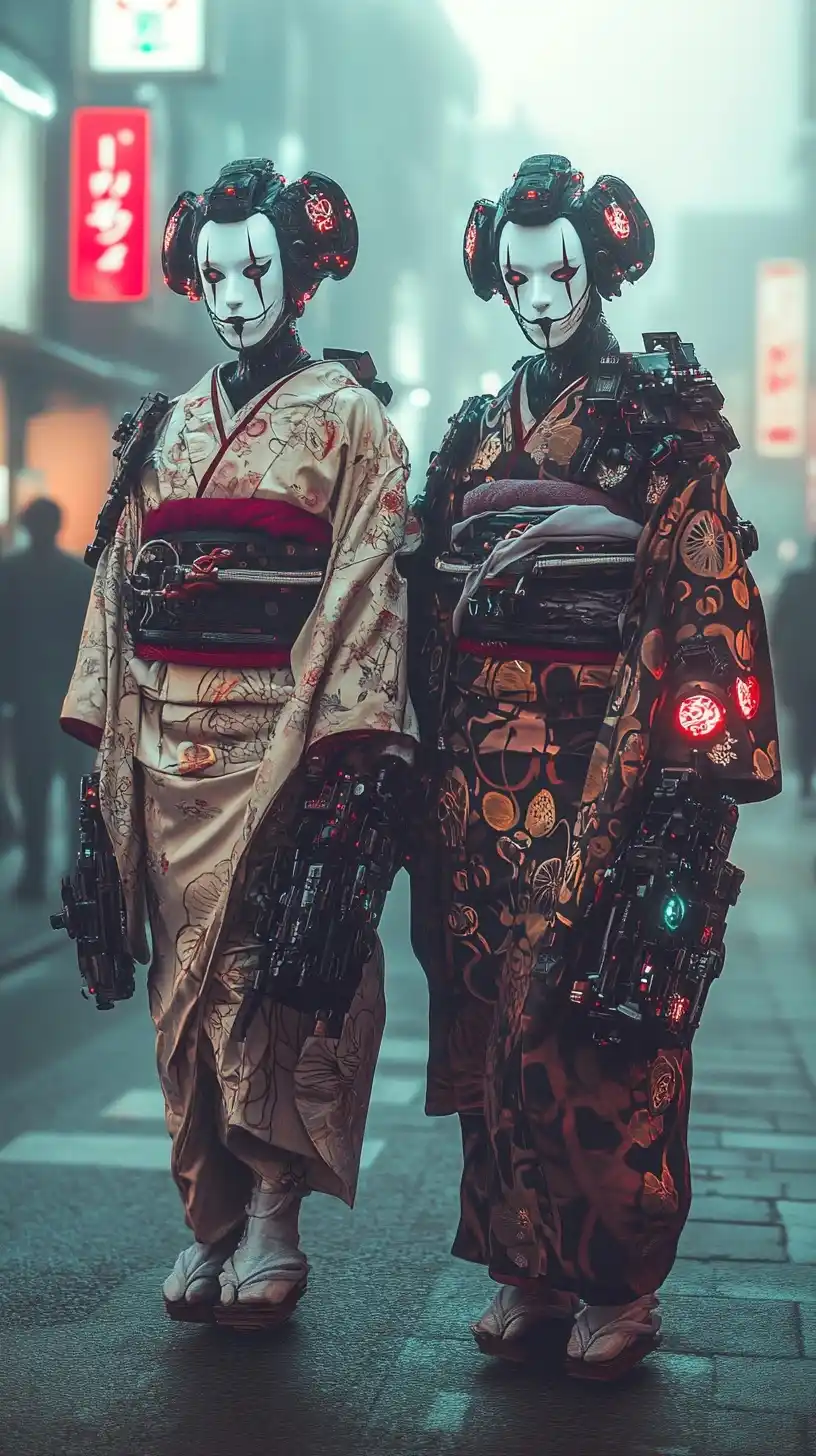 Cyberpunk Noh Figures Midjourney提示词