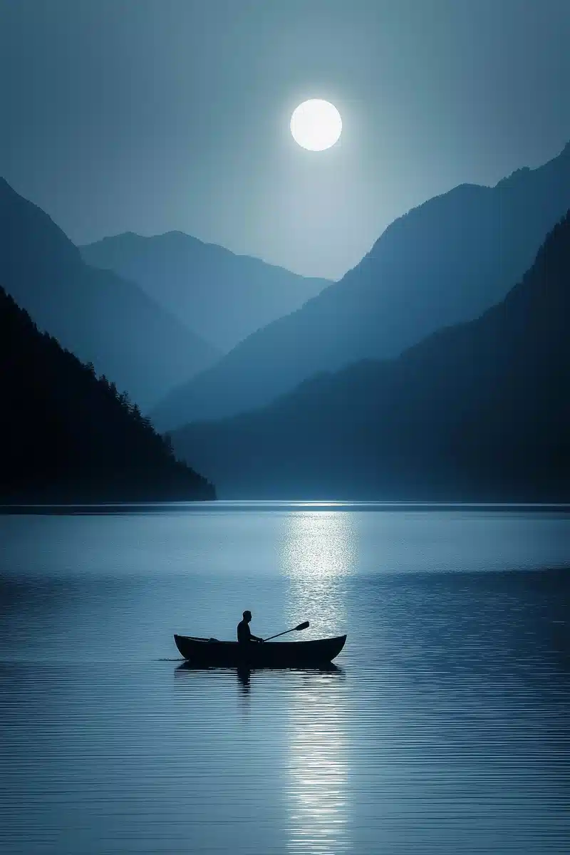 Minimalist Boat Under Moonlight Midjourney提示词