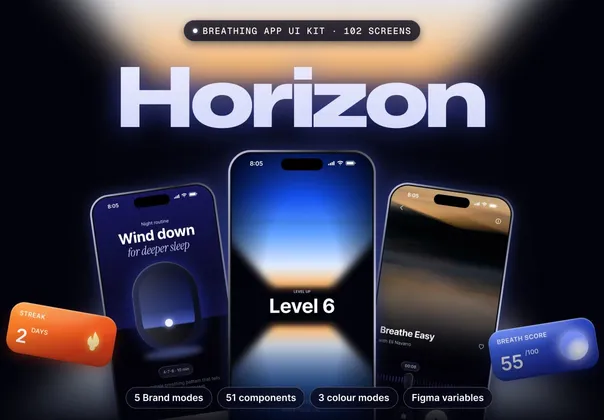 呼吸冥想App UI套件（Figma），Horizon - Breathing & Mindfulness App UI Kit