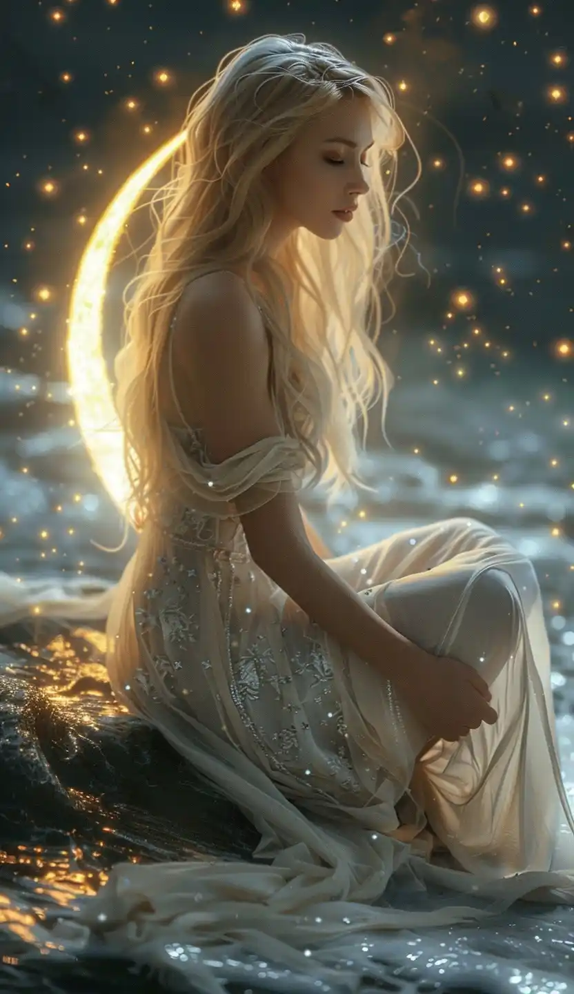 Fantasy Moon Goddess Portrait Midjourney提示词