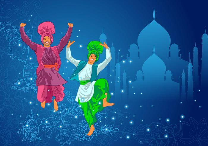 执行bhangra舞蹈传染媒介的两个人